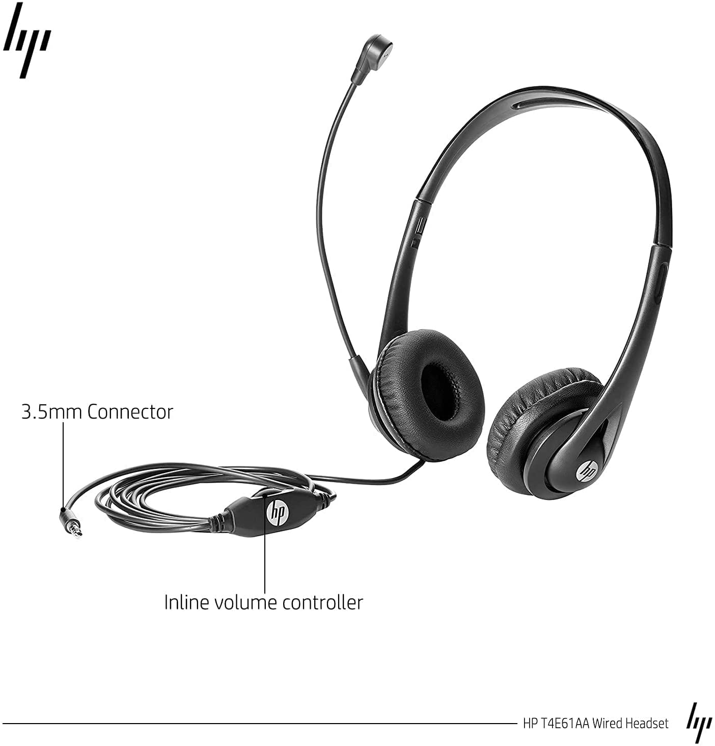 HP 3.5mm Wired Stereo Headset with Microphone, Ideal for School, Office, Online Meetings, and Daily Use, Customer Service Headset with Noise Cancelling Mic, Compatible with PC, Laptop, Desktop & Mac