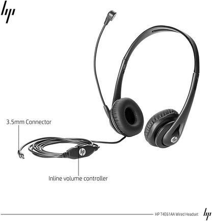 HP 3.5mm Wired Stereo Headset with Microphone, Ideal for School, Office, Online Meetings, and Daily Use, Customer Service Headset with Noise Cancelling Mic, Compatible with PC, Laptop, Desktop & Mac