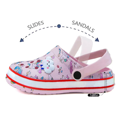 XPKWS Toddler Kids Clogs Boys Girls LED Garden Shoes Light up Sandals Slip on Quick Dry Beach Slippers (DJS-Pink