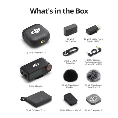 DJI Mic 3 (2 TX + 1 RX + Charging Case), Wireless Microphone for iPhone/Camera/Android, Ultralight, Adaptive Gain Control for Balanced Volume, Dual Band Anti-Interference, 28hrs Use, Vlog