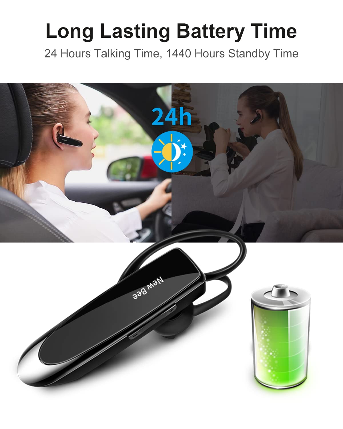 New Bee Auricular Inalámbrico Bluetooth V5.0 (Negro)
