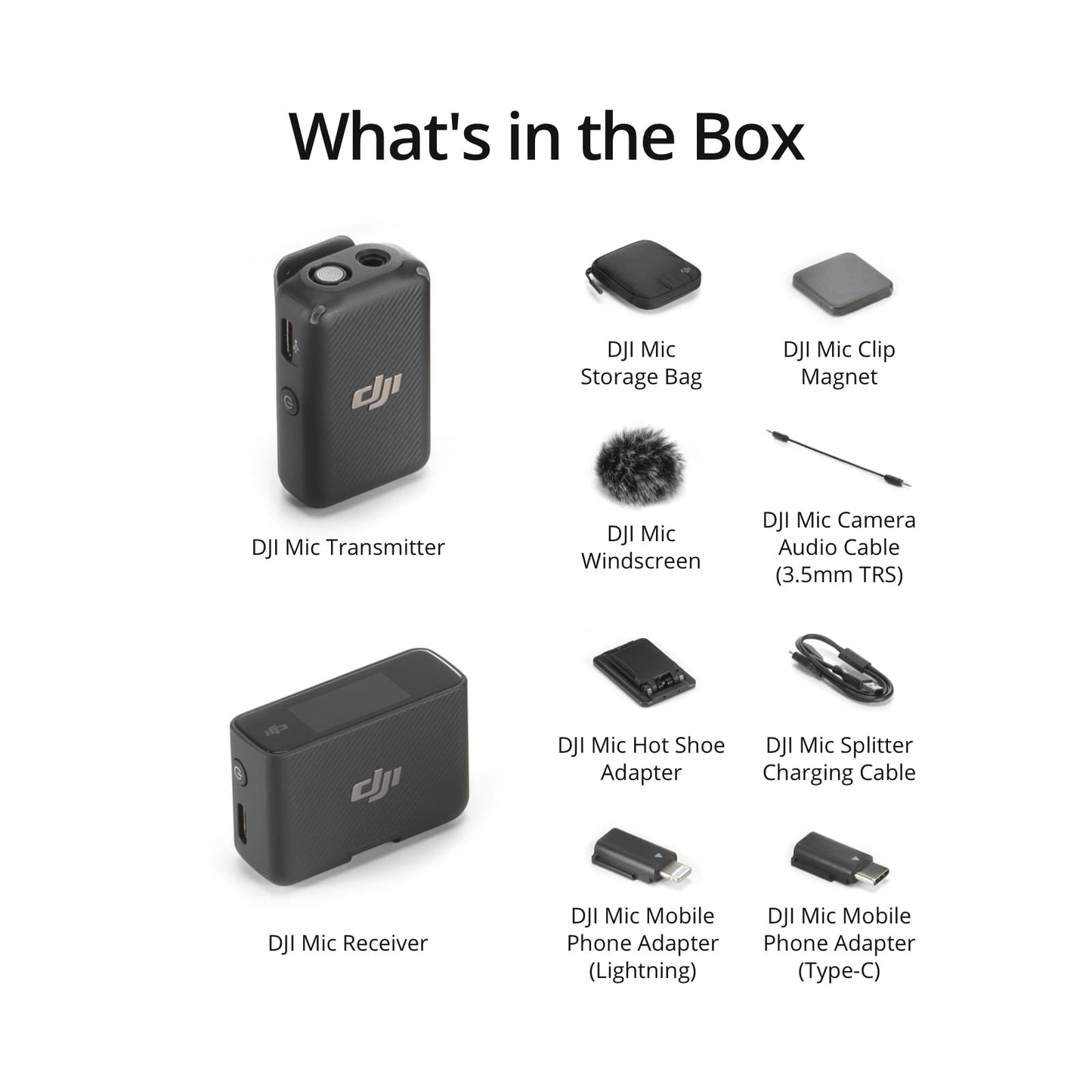 DJI Mic (1 TX + 1 RX), Wireless Lavalier Microphone, 250m (820 ft.) Range, Compact and Ultra-Light, 14-Hour Recording, Wireless Microphones for PC, iPhone, Android, Cameras, Vlogs, Live Stream