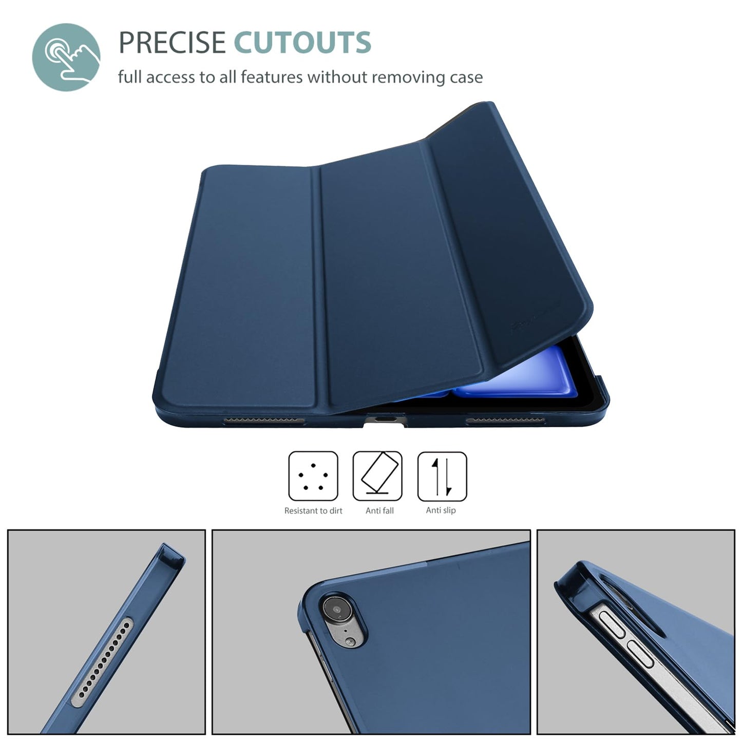 ProCase Smart Case for iPad Air 11-inch M4 (2026, 8th Gen) / M3 (2025) / M2 (2024) & 10.9 Inch iPad Air 5th (2022) & 4th (2020) – Protective Hard Back Cover with Auto Sleep/Wake - Navy