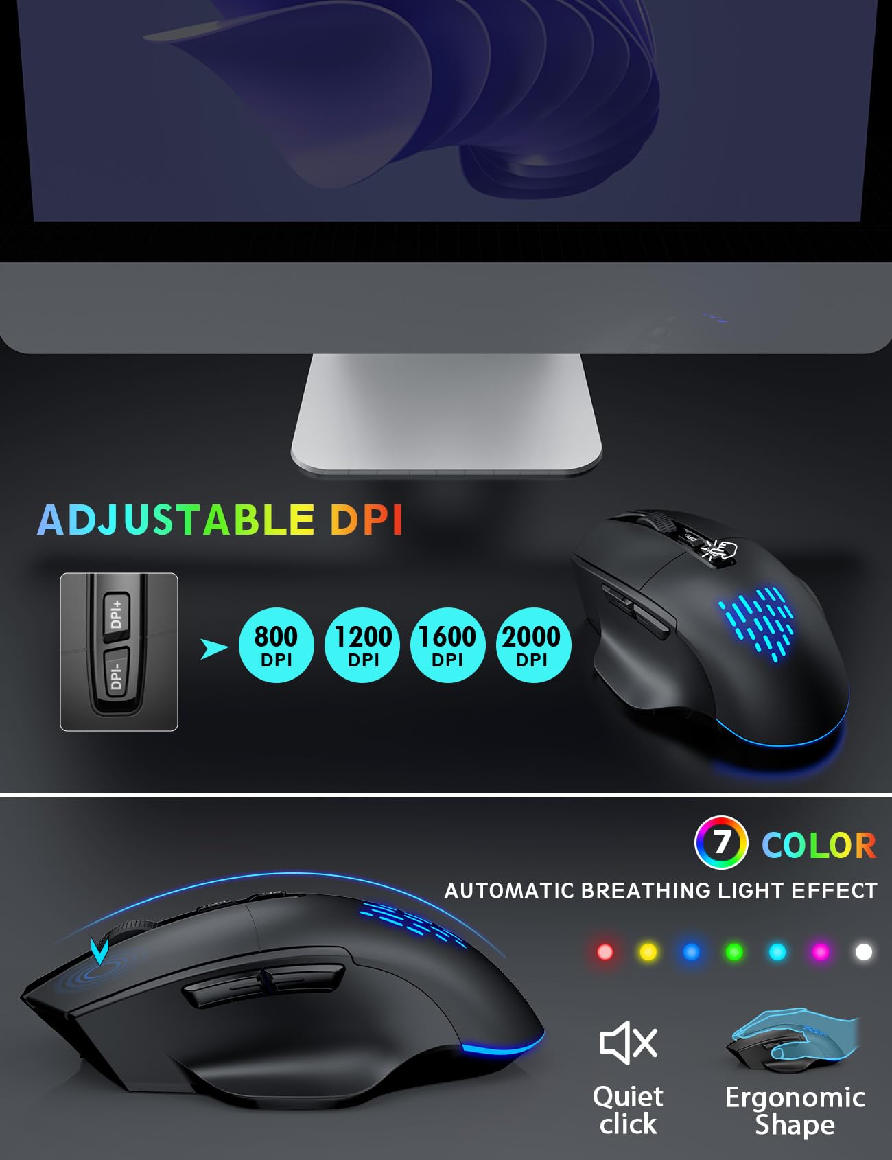 SABLUTE Combo Teclado y Mouse Inalámbrico KM22 Ultra+