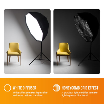 Godox Photo Studio 80cm 31.5in Portable Octagon Umbrella Softbox,190cm Light Stand with Hot Shoe Holder Bracket kit for Flash Speelidte