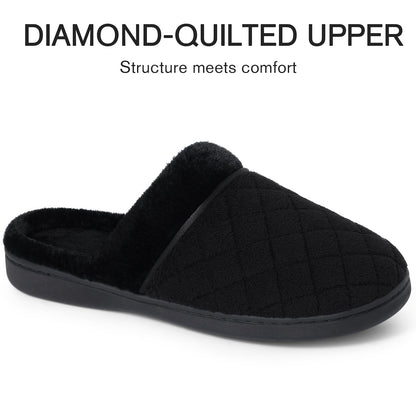Litfun Unisex Wide House Slippers for Women Men Memory Foam Indoor Bedroom Shoes, Black 39