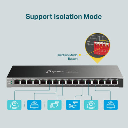TP-Link Conmutador Gigabit PoE de 16 Puertos (Modelo TL-SG116P)