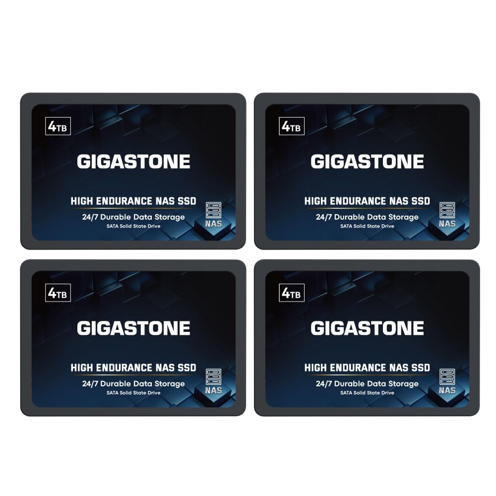 Gigastone 【NAS Certified】 High Endurance SSD 4TB (4-Pack) Up to 530MB/s SLC Caching 24/7 Reliable for Gaming/PC/NAS SSD 5-Year Warranty 2.5" SATA Internal Solid State Drives RAID Disk