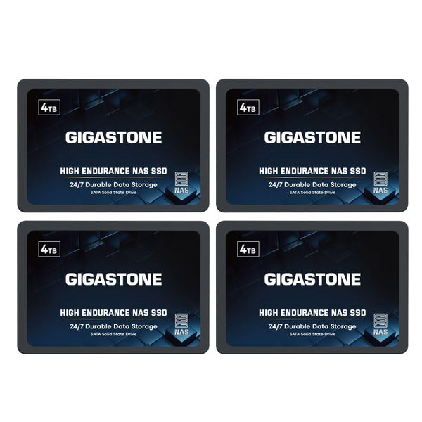 Gigastone 【NAS Certified】 High Endurance SSD 4TB (4-Pack) Up to 530MB/s SLC Caching 24/7 Reliable for Gaming/PC/NAS SSD 5-Year Warranty 2.5