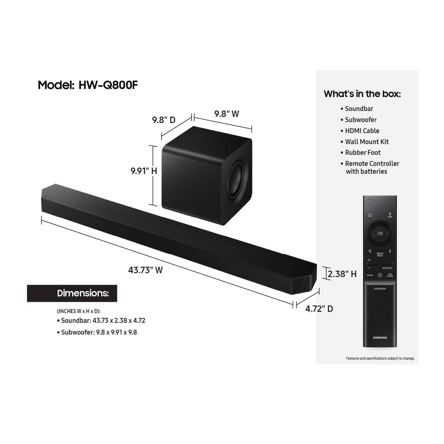 Samsung Barra de Sonido y Subwoofer Serie Q Q800F (5.1.2 Canales)
