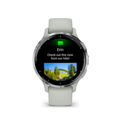 Garmin Venu 3S Silver Stainless Steel Bezel 1.2-Inch AMOLED Touchscreen Display Smart Watch with 41mm Sage Gray Case and Silicone Band