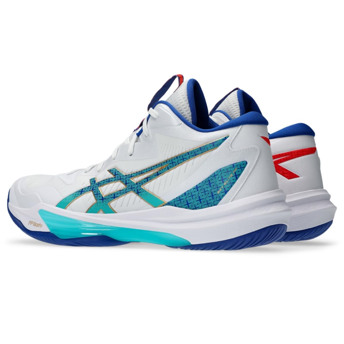 ASICS Men's Sky Elite FlyteFoam Mid Top 3 Volleyball Shoes, White/ASICS Blue
