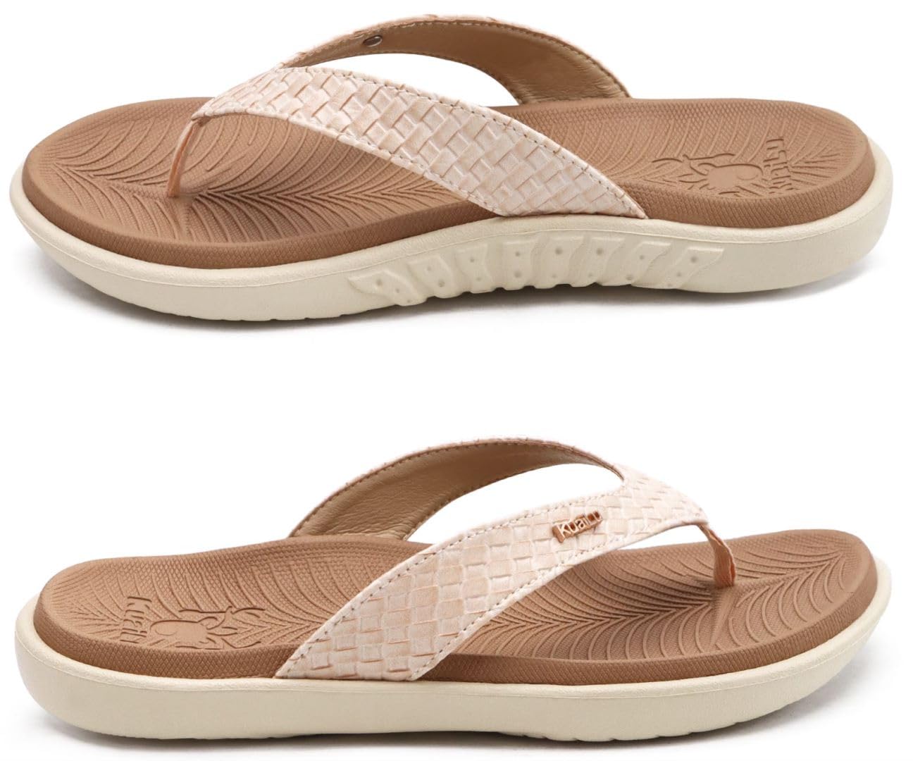KuaiLu Flip Flops For Women Arch Support Ladies Yoga Mat Walking Cushion Sandals Slip On Indoor Outdoor Slippers Shoes Summer Outfits Beach Vacation Essentials Orthotic Sport Slides, Beige White 7