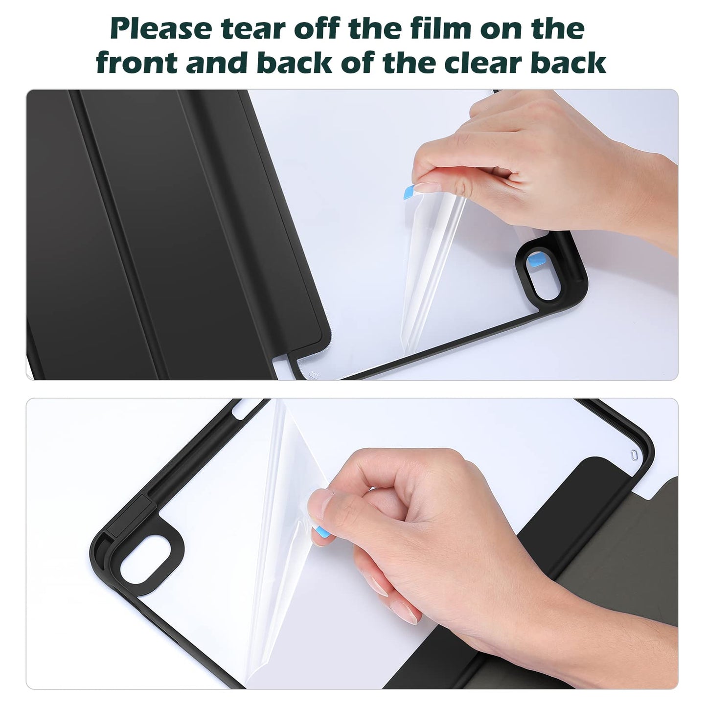 ProCase Funda Transparente con Estuche de Lápiz para iPad (Negro)