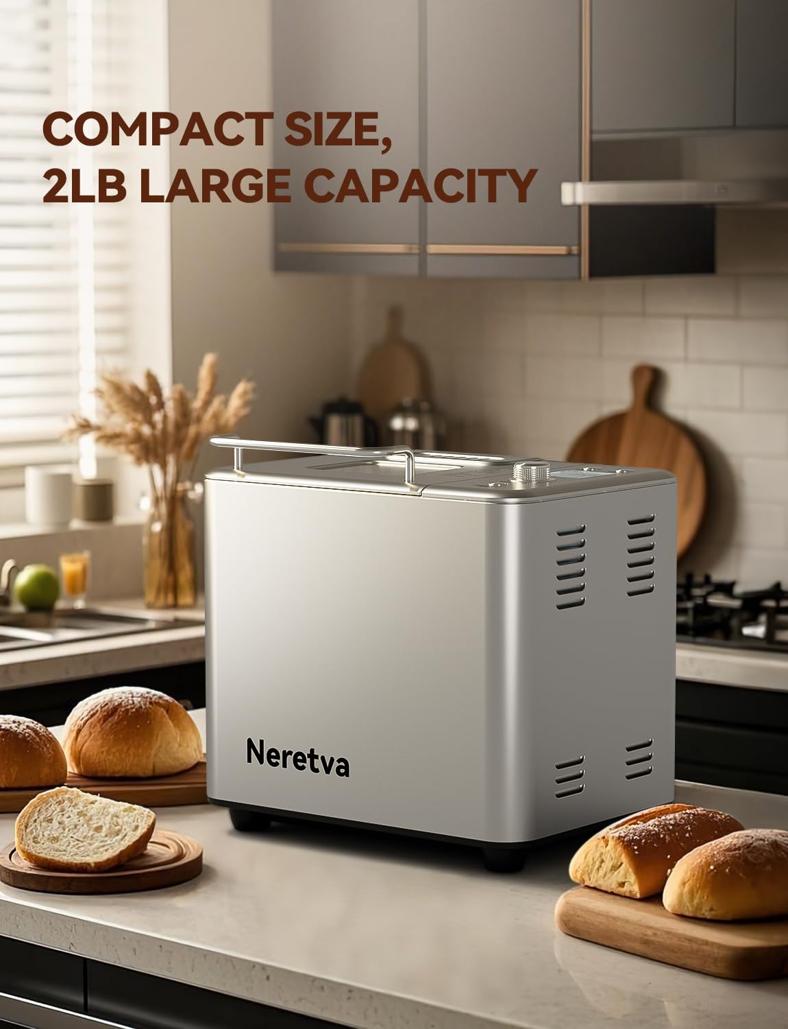 Neretva Máquina para Hacer Pan 20-en-1 (2LB / Plateado)
