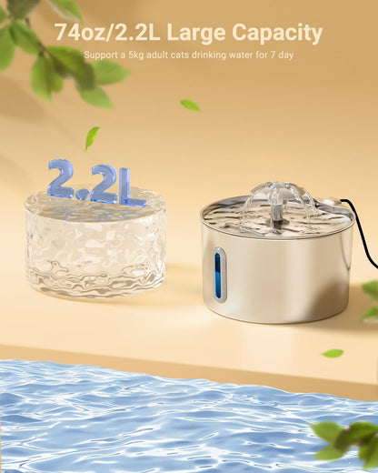 Fuente de Agua Automática de Acero Inoxidable (2.2L / 74oz)