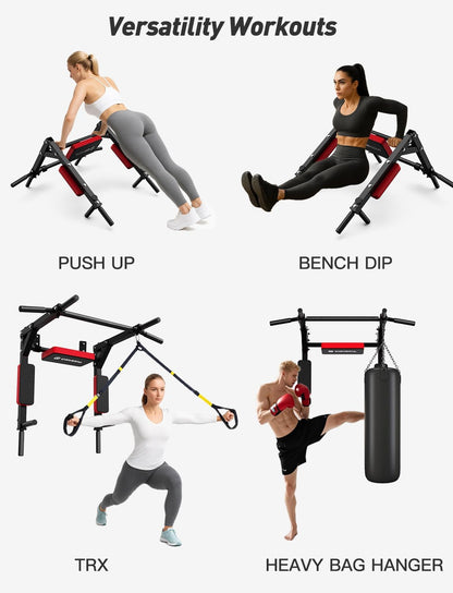 Barra de dominadas y estación de fondos de pared CRYSTAL FIT (Soporta 440 lbs)