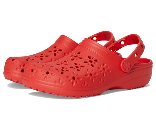 Crocs Classic Clogs with Floral Cut Out Design Cherry Red