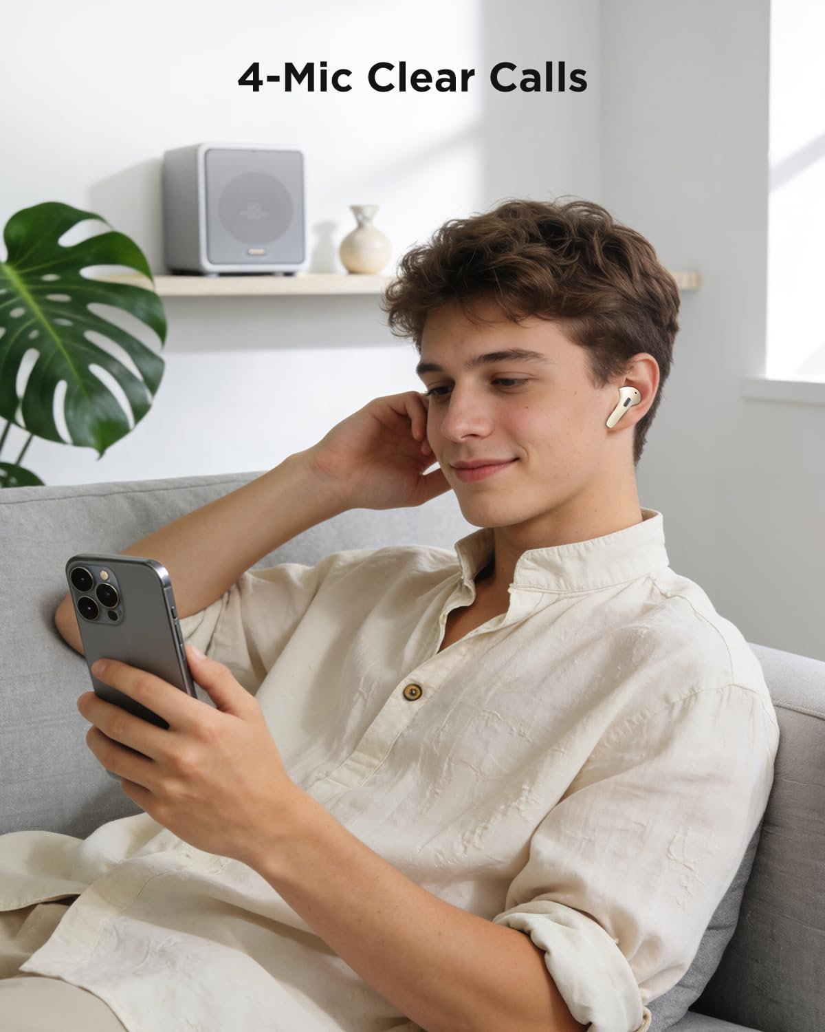 TALIX T30 Noise Cancelling Earbuds with Phone Stand, Punchy Bass, 4-Mic, True Wireless Bluetooth 6.0 in Ear Headphones, 28H Playtime, IPX4(Off-White)