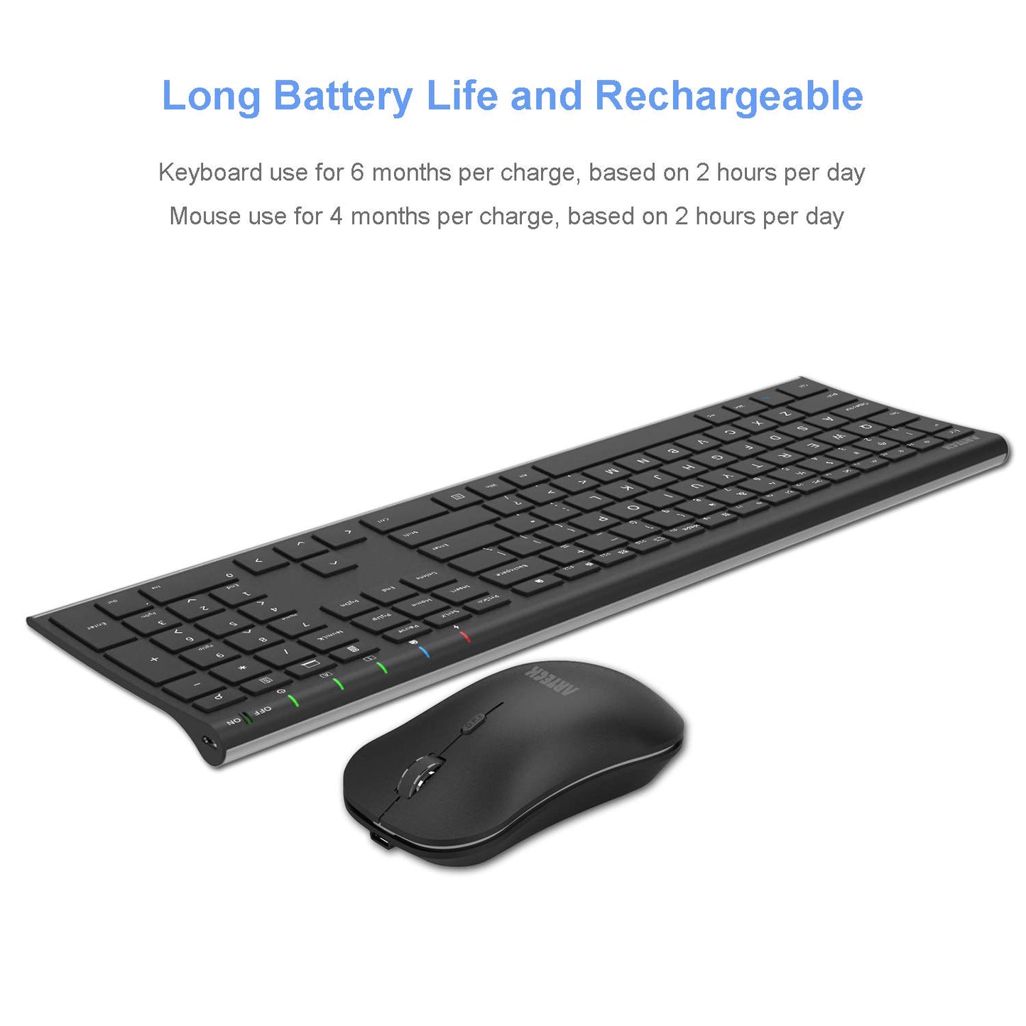 Arteck Combo de Teclado y Mouse Inalámbrico (Acero Inoxidable)