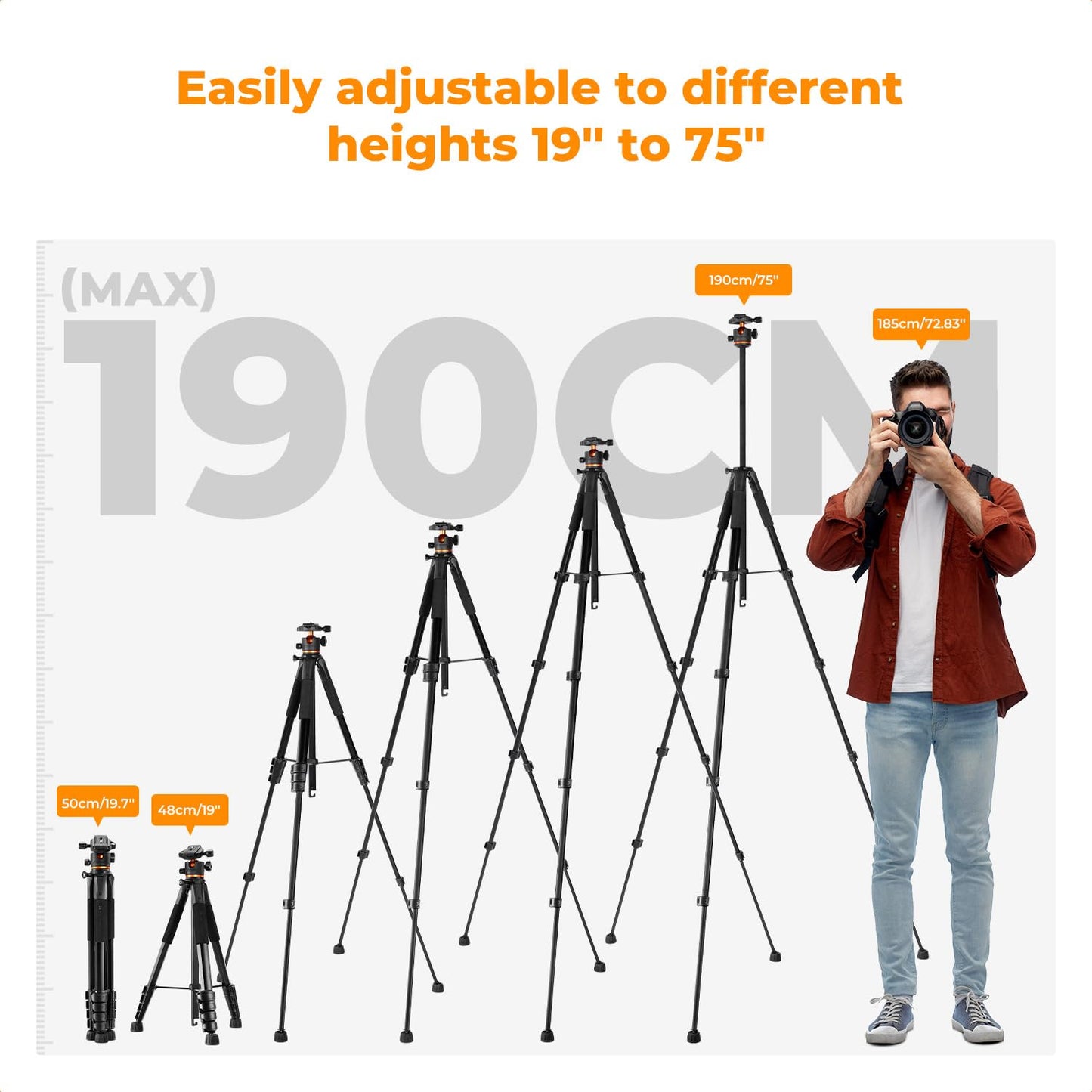 K&F CONCEPT 75 inch/190cm Camera Tripod,Lightweight Travel Outdoor DSLR Tripods with 360 Degree Ball Head Load Capacity 8kg/17.6lbs,Cellphone Clip and Remote Control for Smartphone S255A3+BH-36