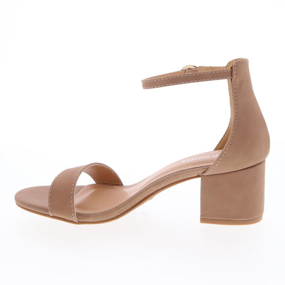 TOP Moda Darcie-1 Ankle Strap Dressy High Heel Sandal, Non-slip Sole, For Wedding, Party, Prom, Evening Wear, or Any Occasion, Sleek Style Block Heel Sandals, Taupe Nubuck