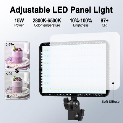 Shirtal 12" LED Video Light Kit,2-Pack Photography Lighting Kit,73" Height 2800-6500K Dimmable Studio Lights with Tripod Stand and Phone Holder, Streaming Lighting for Video Recording,Podcast,YouTube