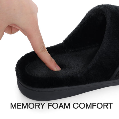 Litfun Unisex Wide House Slippers for Women Men Memory Foam Indoor Bedroom Shoes, Black 39