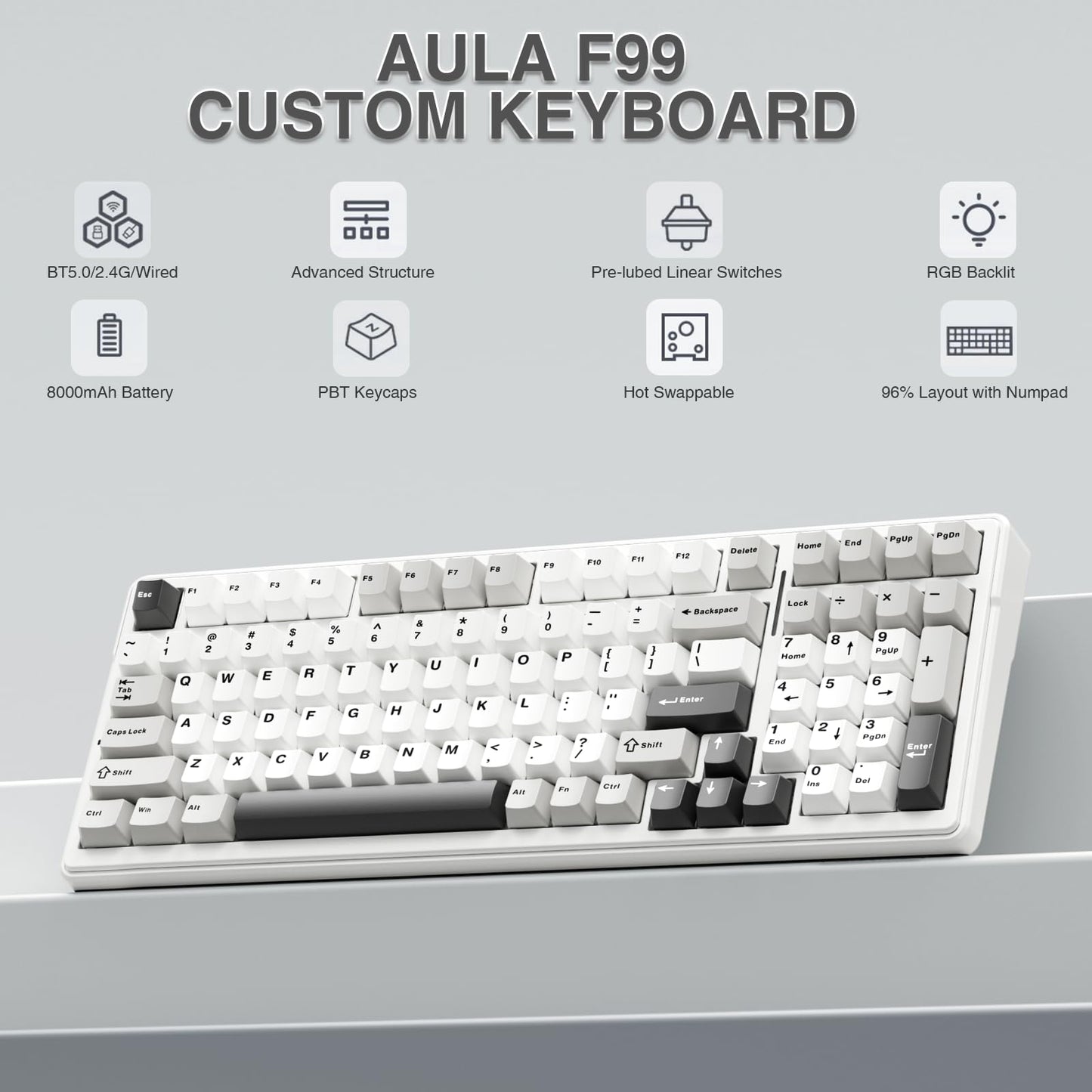 AULA Teclado Mecánico Inalámbrico F99 (RGB)