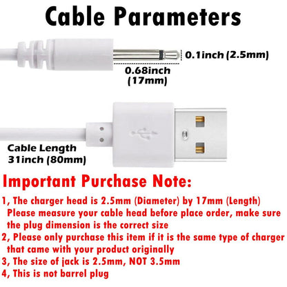 BATSOEASY Cable de Carga de Repuesto DC a USB de 2.5mm (2.7ft / Paquete de 2)