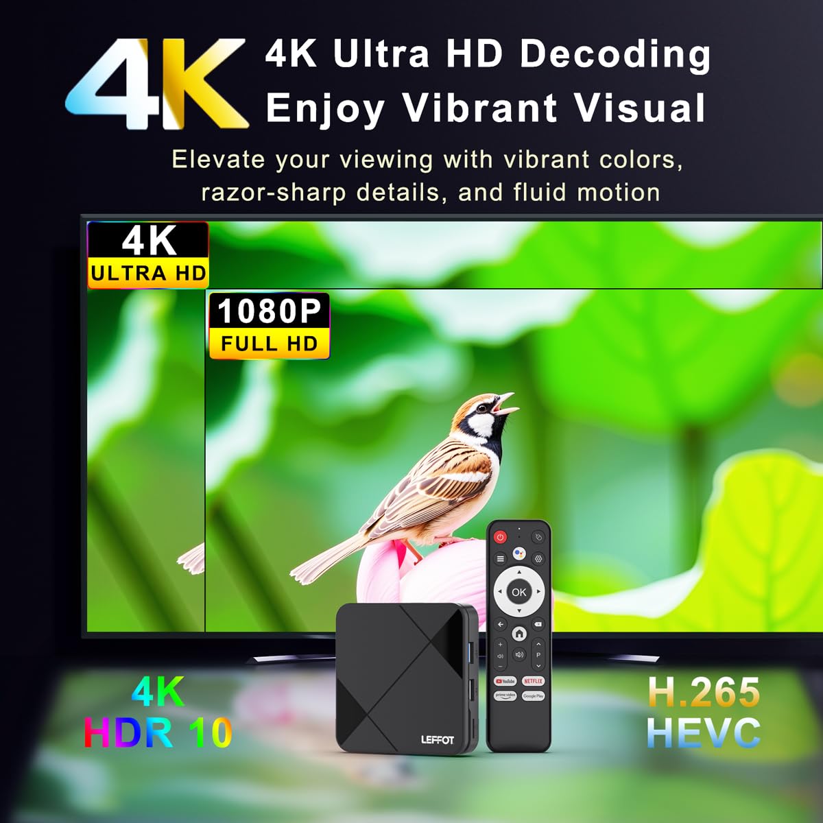 LEFFOT Dispositivo de Streaming TV Box Android 14.0 (16GB ROM / 2GB RAM)