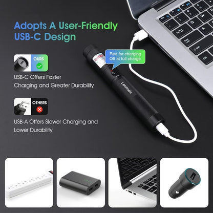 Lennoos Puntero Láser Verde Recargable por USB-C (Alta Potencia)