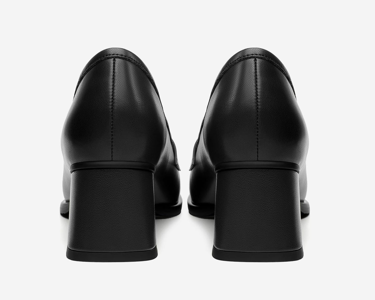 FEMSTEP Womens Loafers, Black Slip on Chunky Heels Loafer Pumps Platform Square Toe Penny Loafers Comfortable Business Casual Work Dress Shoes for Women Formal Office