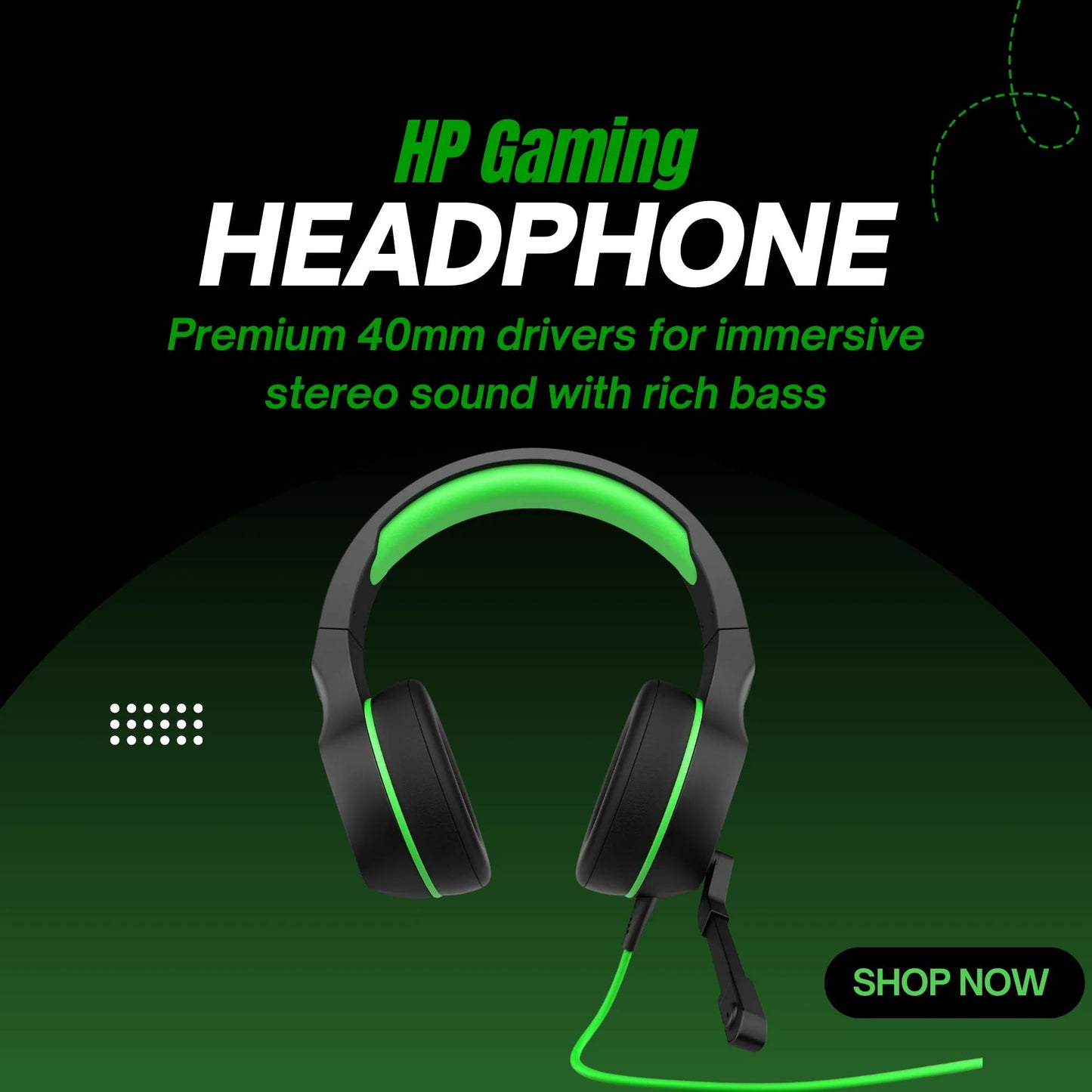 HP Pavilion Gaming Headset 400 with Mic – Immersive Sound, Universal Compatibility, Plug & Play