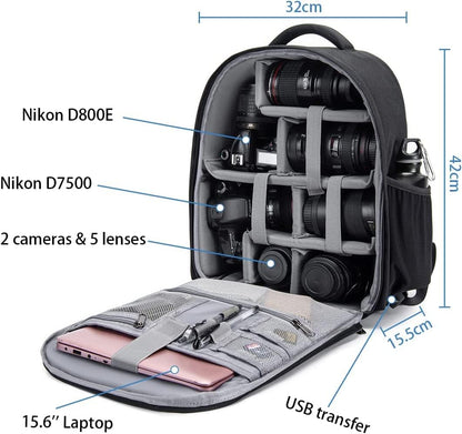 CADeN Camera Backpack Professional DSLR Bag with USB Charging Port Rain Cover, Photography Laptop Backpack for Women Men