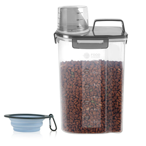 LEAWALK Contenedor de Almacenamiento de Comida para Mascotas (3 Qt / Negro Transparente)