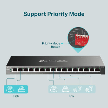 TP-Link Conmutador Gigabit PoE de 16 Puertos (Modelo TL-SG116P)