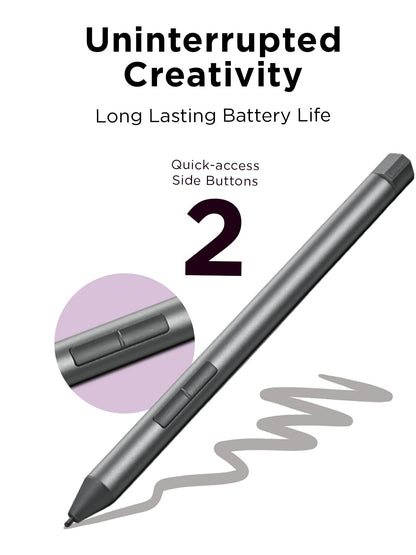 Lenovo Digital Pen 2 (Laptop) - Ultra-Tactile Response - 4,096 Levels of Pressure - Natural Feel Elastometer Pen Tip - Extended Battery Life - Silver, Grey