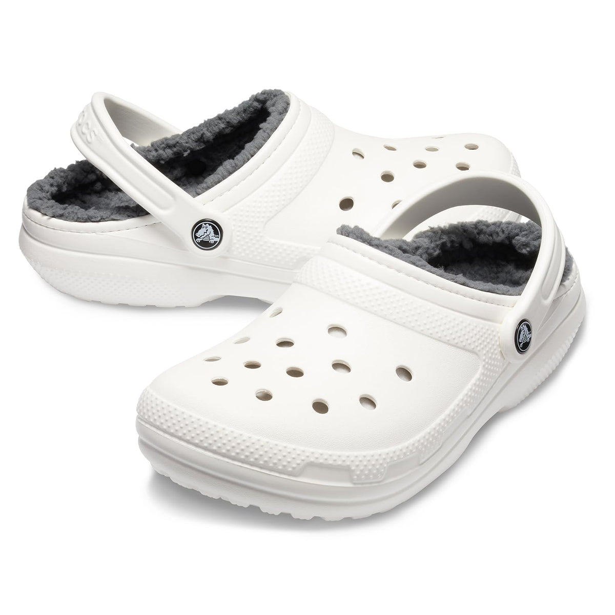 Crocs Men's and Women's Classic Lined Clog, White/Grey 2, US Men 5/Women 7