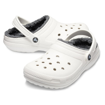 Crocs Men's and Women's Classic Lined Clog, White/Grey 2, US Men 5/Women 7
