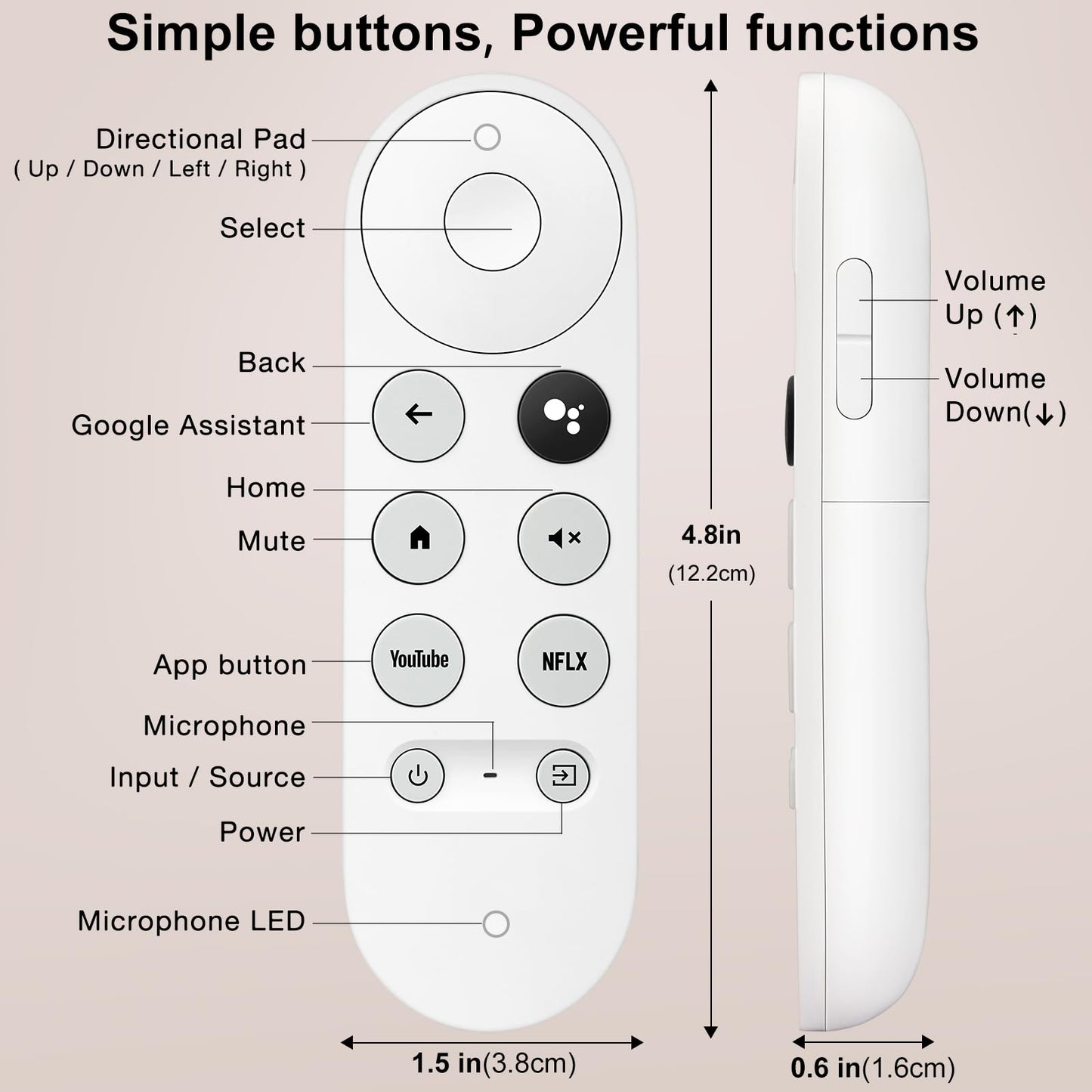 Control Remoto de Repuesto por Voz G9N9N para Google TV (Solo Snow Chromecast)