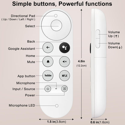 Control Remoto de Repuesto por Voz G9N9N para Google TV (Solo Snow Chromecast)