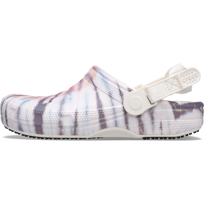 Crocs Unisex-Adult Classic Work Clogs, Adjustable Slip Resistant Work Shoes with Hole-Free Construction, Chalk/Pastel Tie Dye
