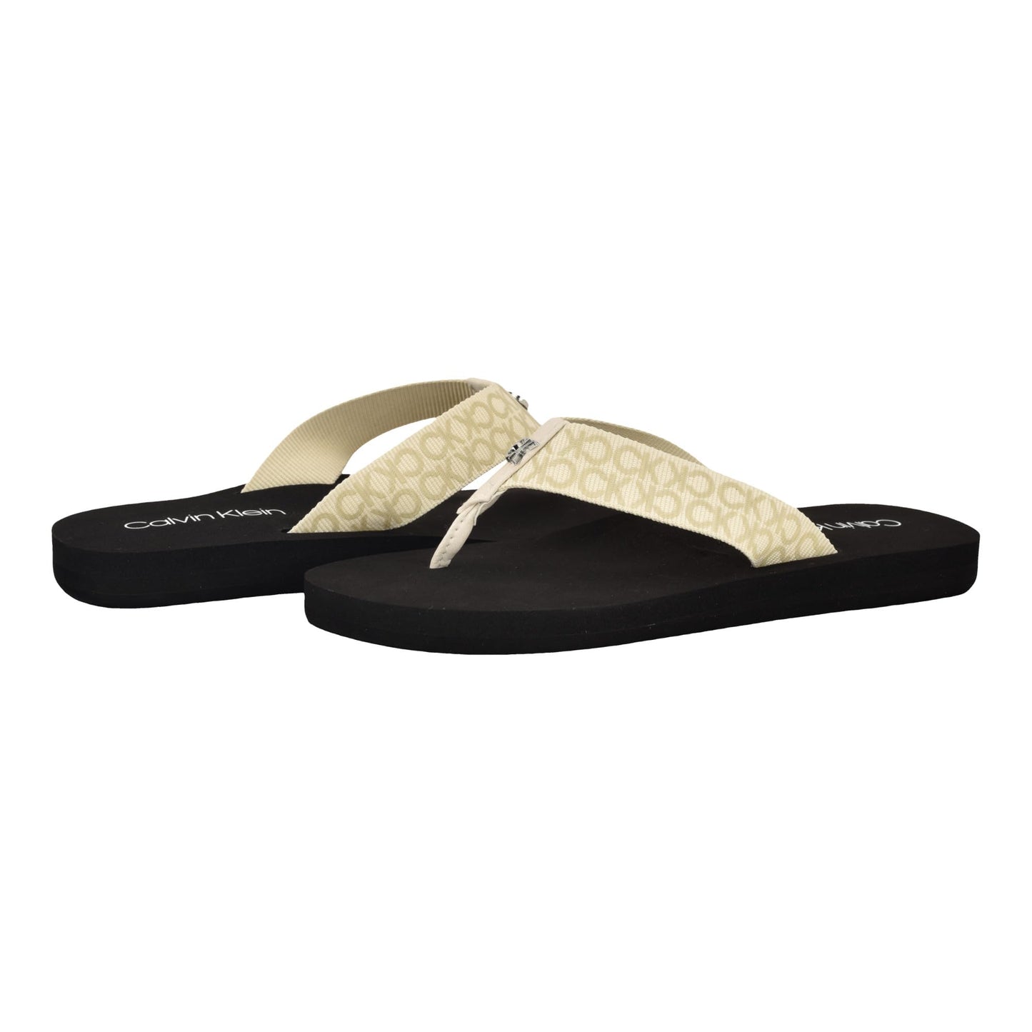 Calvin Klein Women's Caluha Flip-Flop, Ivory Logo 150