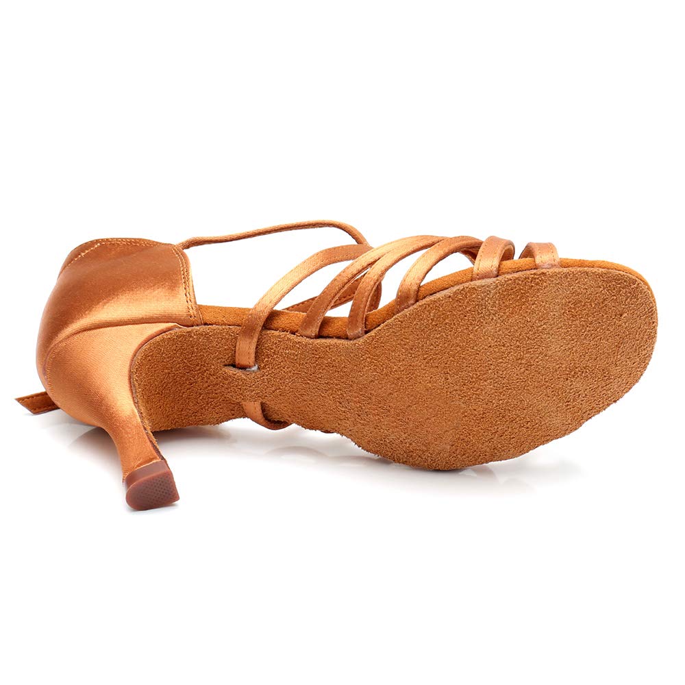 RoseMoli Women's Latin Dance Shoes Satin Professional Ballroom Salsa Practice Performance Dance Shoes Tan