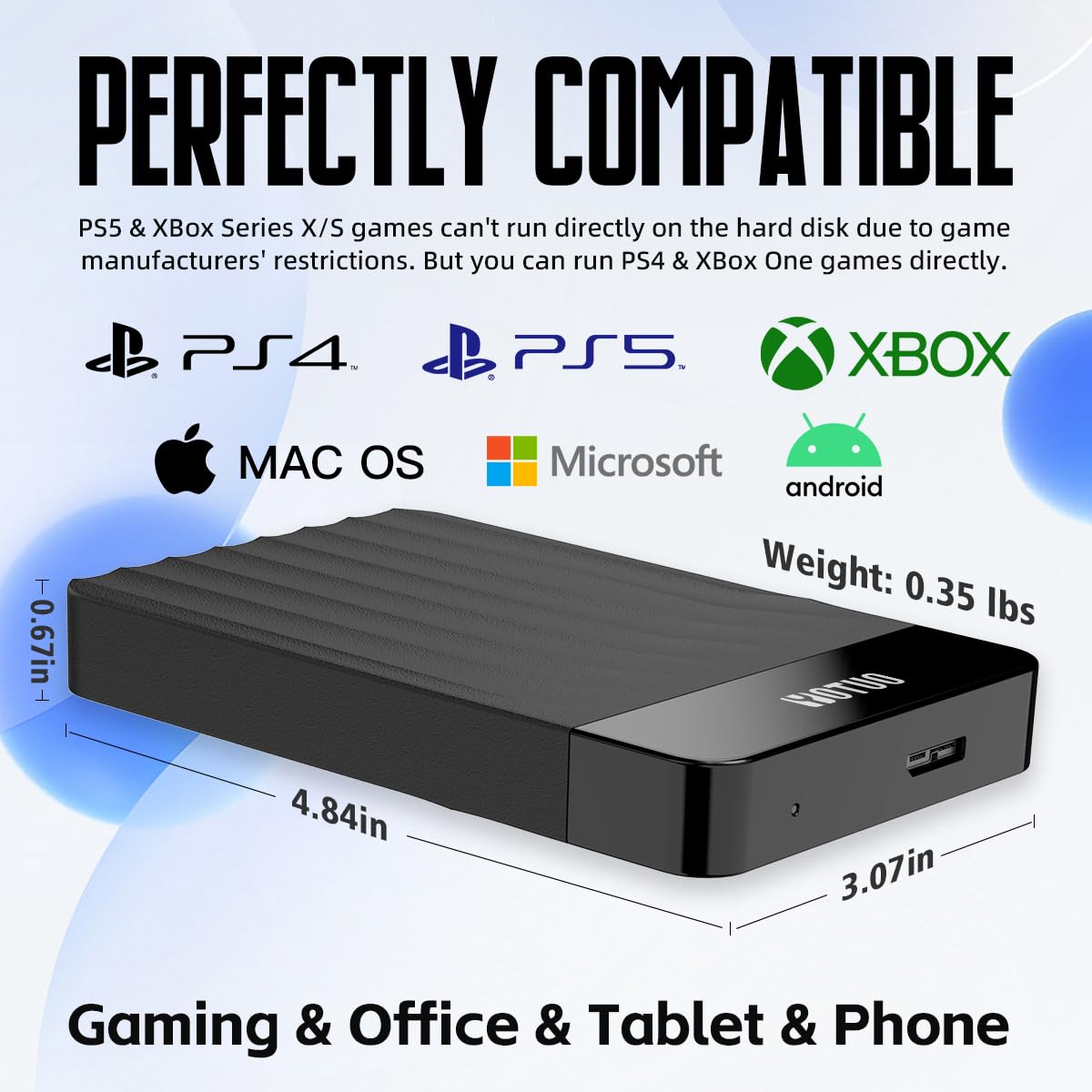 YOTUO Portable External Hard Drive Storage Expansion Mobile HDD USB 3.0 for PC, Mac, Desktop, Laptop, PS4, PS5, Xbox One X/S, Xbox 360, Xbox Series X/S, Office & Game (Black, 750GB)
