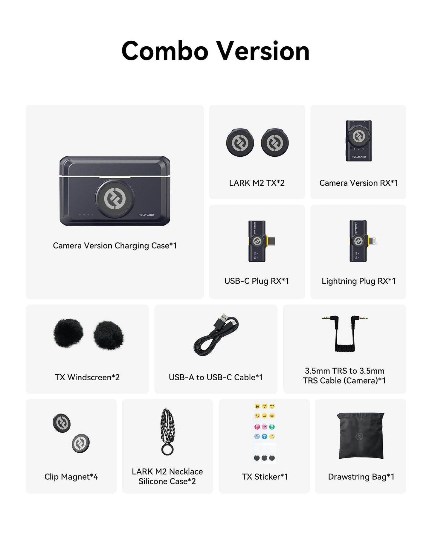 Hollyland Lark M2 Wireless Microphone for iPhone/Camera/Android/PC, 48kHz/24-bit High Fidelity Audio, 300m Range, Noise Cancelling, 40h Use, YouTube, Vlog, Streaming (2TX + 3RX + Charging Case)
