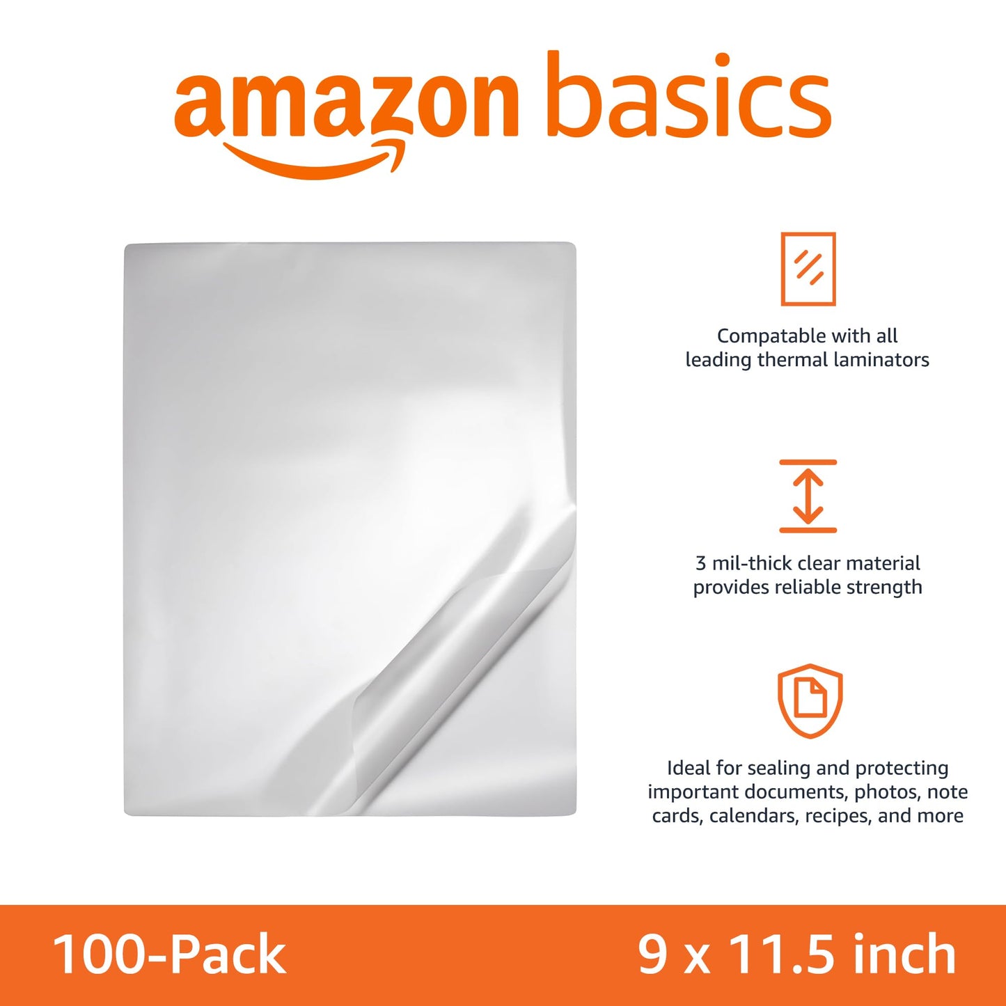 Amazon Basics Hojas para Plastificar Transparentes (Paquete de 100)