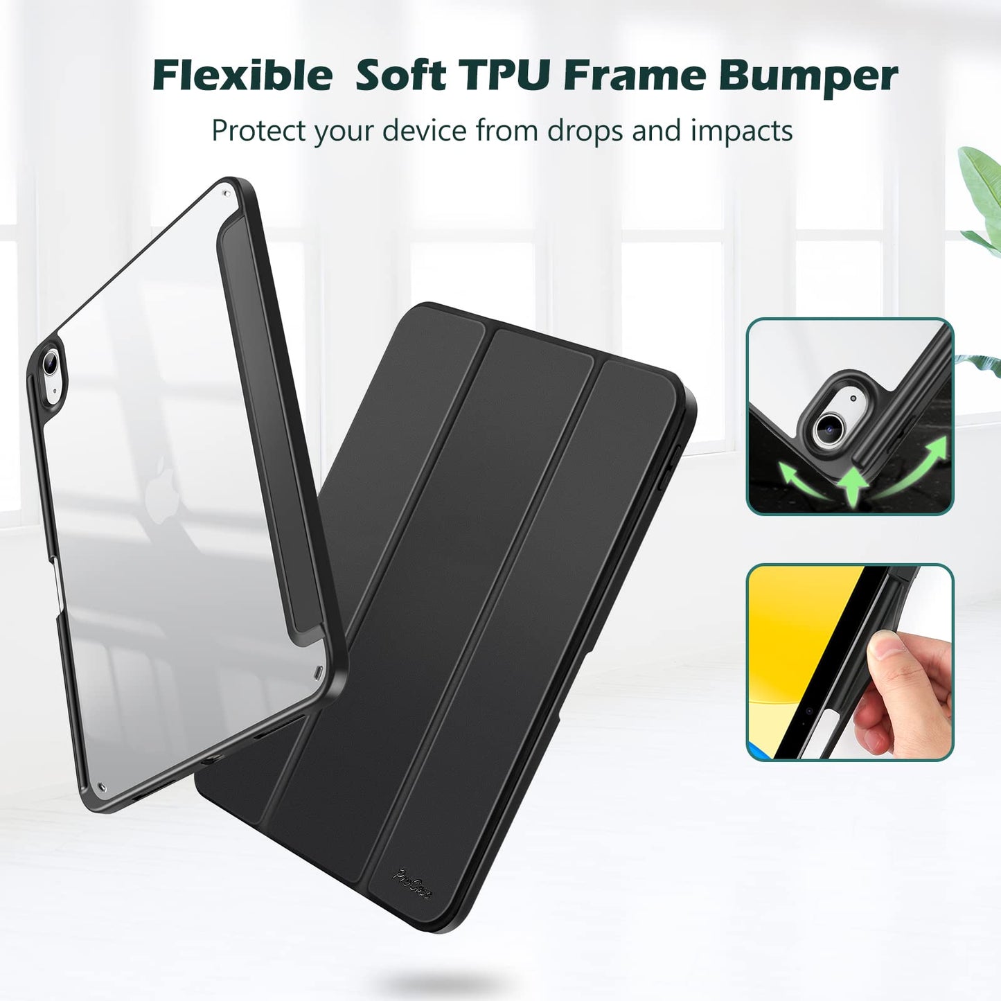 ProCase Funda Transparente con Estuche de Lápiz para iPad (Negro)