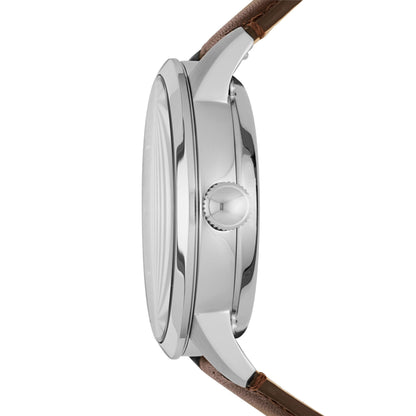 Fossil Men's Watch, Townsman Automatic Stainless Steel and Leather Two-Hand Skeleton Watch for Men, Color: Silver, Brown